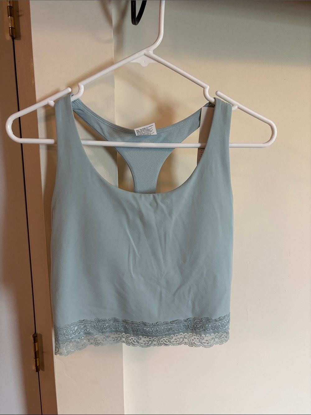 all in motion Pale Blue Lace-Trim crop Tank
